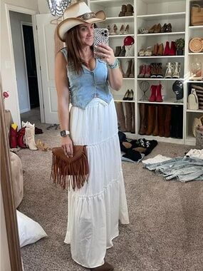 Boho Tiered White Maxi Skirt - Women
